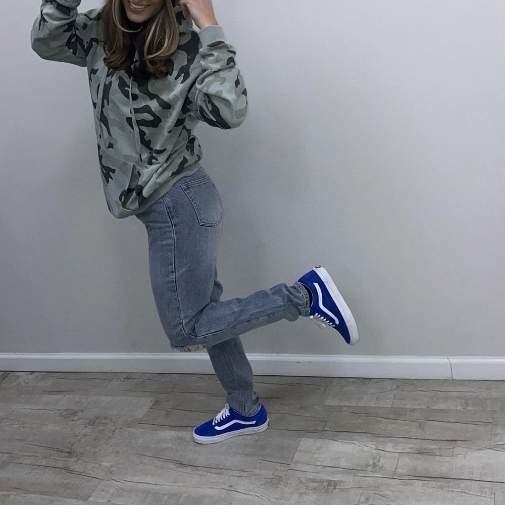 Light blue and dark denim mom jeans